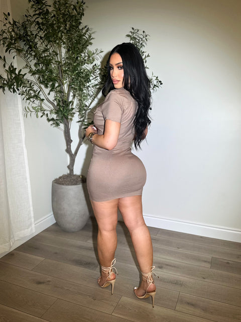 Tie-Front Bodycon Mocha Dress