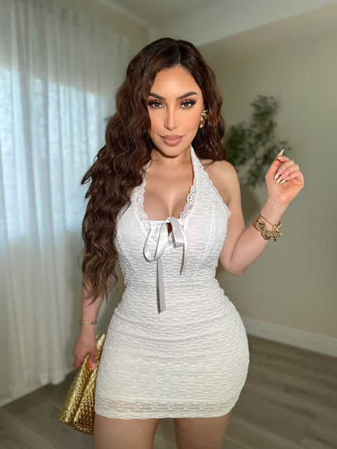 Silk Bow White Mini Dress