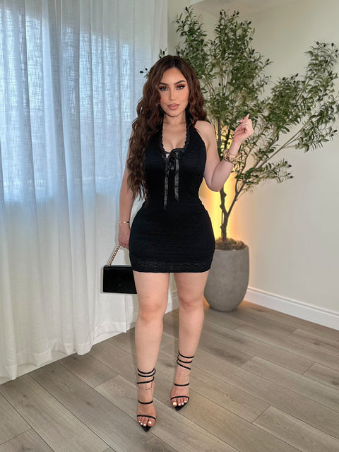 Silk Bow Black Mini Dress