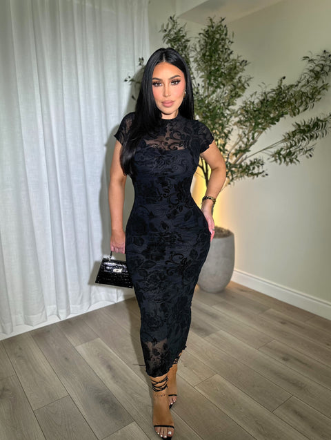 Velvet Shadow Bodycon Dress