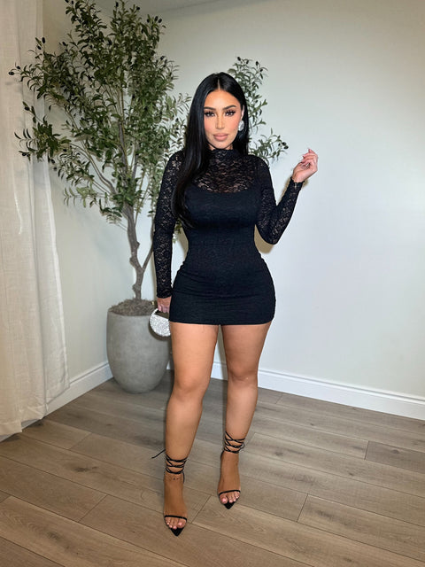Sultry Black Lace Mini Dress
