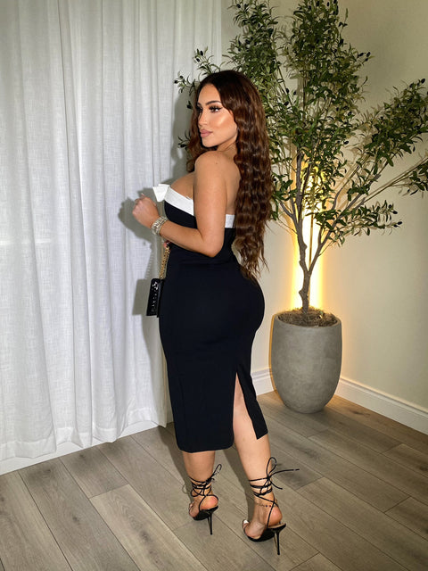 Evening Charm Black Midi Dress