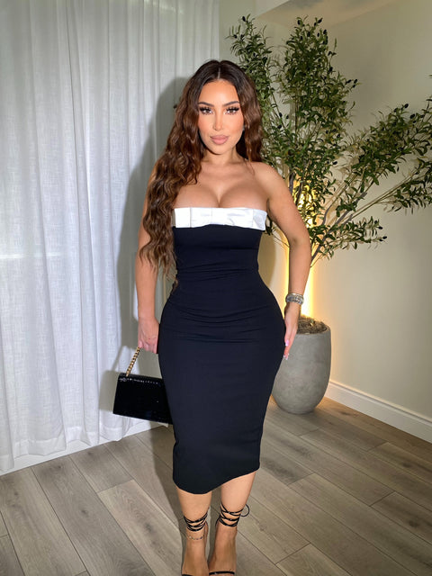 Evening Charm Black Midi Dress