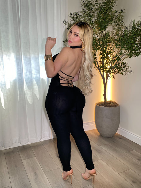 Ribbed Knit Body Hugging Jumpsuit