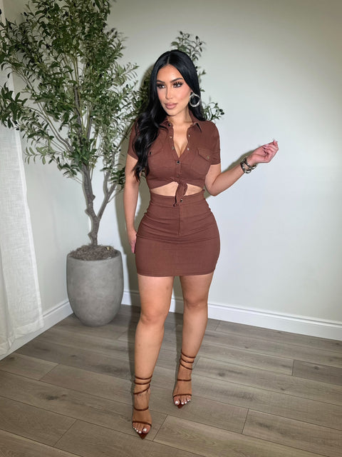Tie-Front Bodycon Chocolate Dress