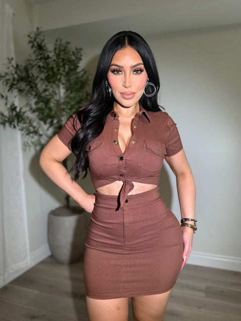 Tie-Front Bodycon Chocolate Dress