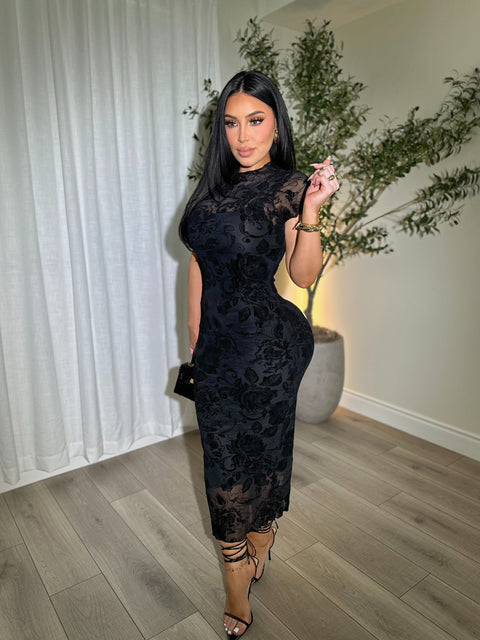 Velvet Shadow Bodycon Dress