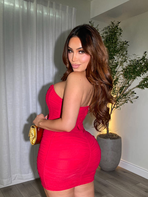 Glam Ruched Red Dress