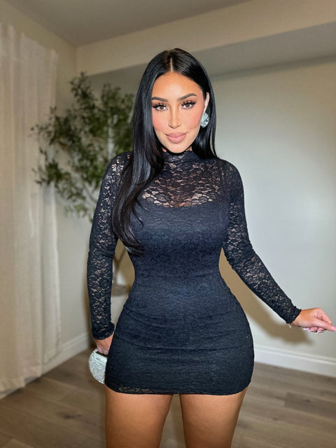 Sultry Black Lace Mini Dress