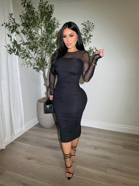 Gathering Ruched Black Dress