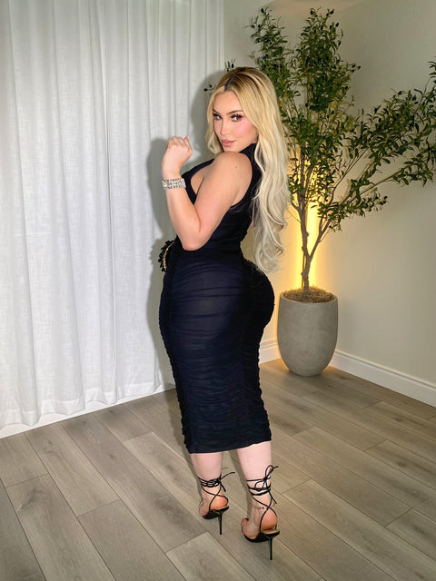 Opulent Black Midi Dress