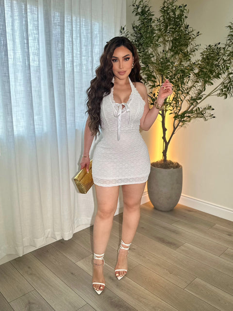 Silk Bow White Mini Dress