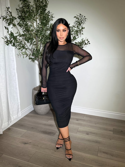 Gathering Ruched Black Dress