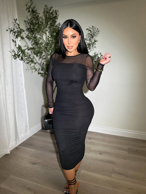 Gathering Ruched Black Dress