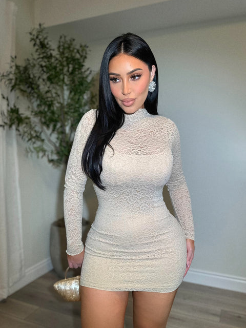 Sultry Cream Lace Mini Dress