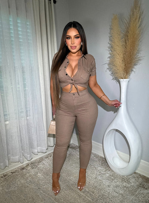 On A Mission Mocha Jumpsuit