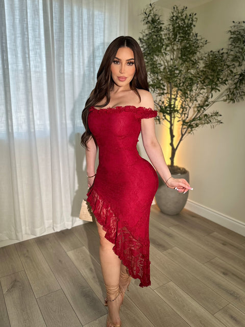 Midnight Lace Burgundy Dress