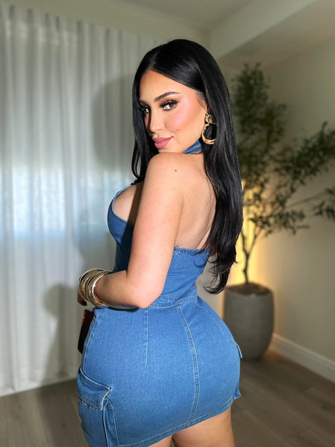 Halter Mini Denim Dress