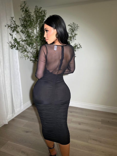 Gathering Ruched Black Dress