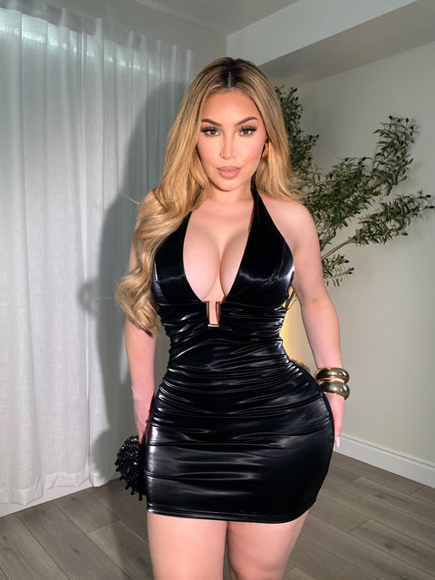Glossy Mini Black Dress