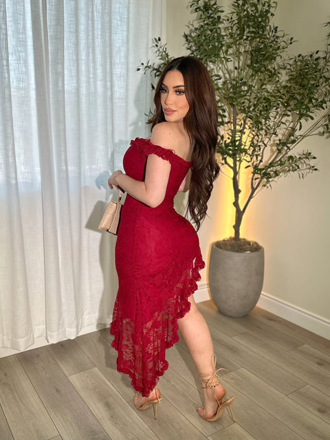Midnight Lace Burgundy Dress