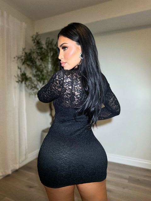 Sultry Black Lace Mini Dress