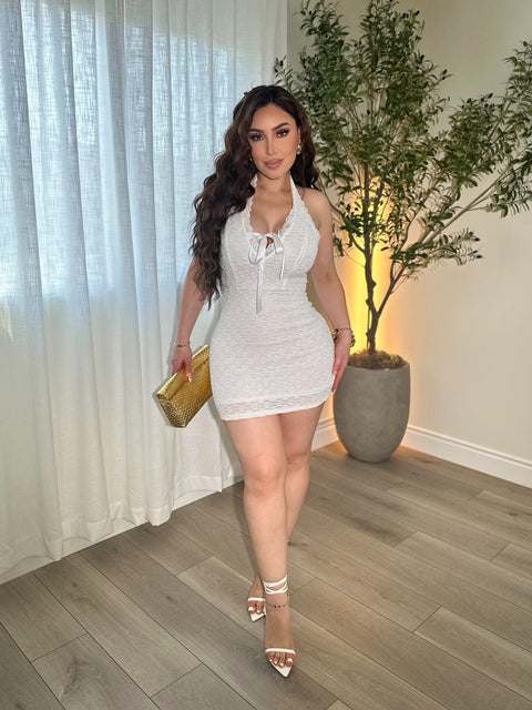 Silk Bow White Mini Dress