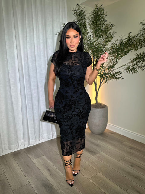 Velvet Shadow Bodycon Dress