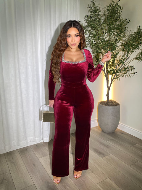 Crystal Burgandy Jumpsuit