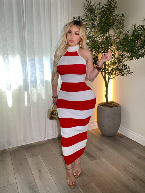 Ribbed Knit Red Maxi