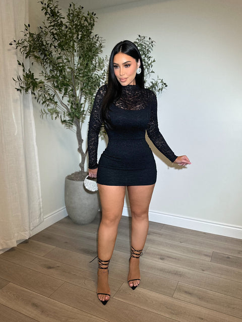 Sultry Black Lace Mini Dress
