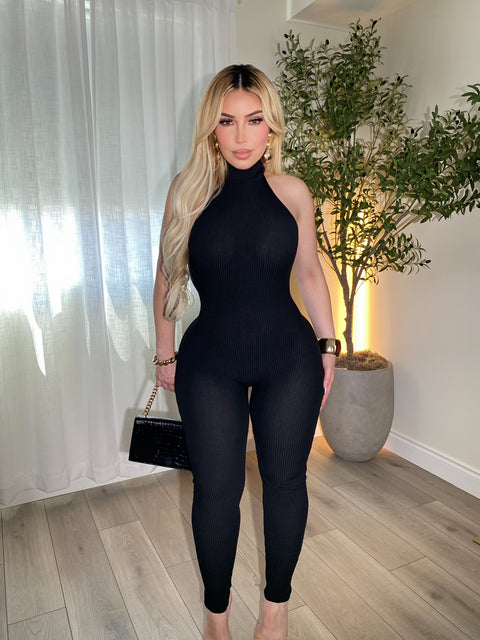 Ribbed Knit Body Hugging Jumpsuit